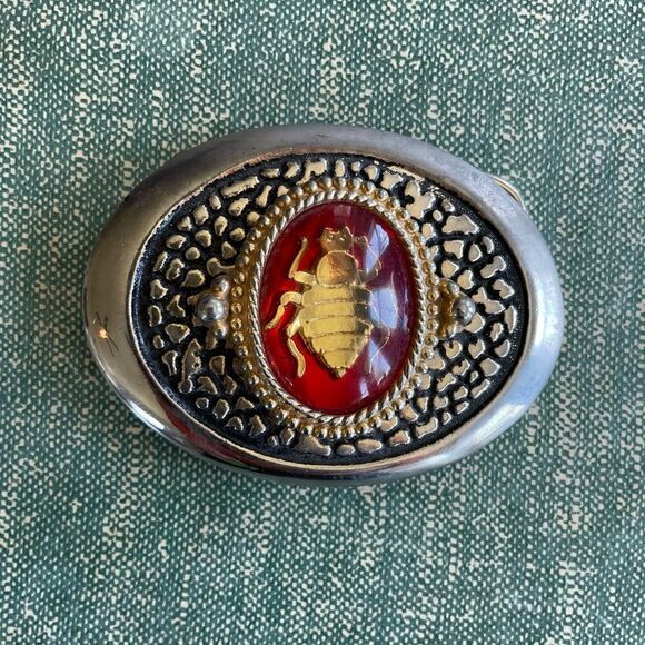 Silver and Gold Tone Belt Buckle with Insect EUC - Picture 1 of 4